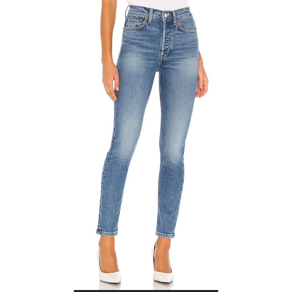 NEW RE/DONE Jeans Women's‎ 25 90s High Rise Ankle Crop Button Fly Blue Denim